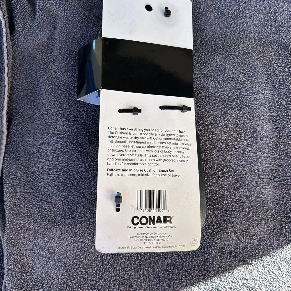 Conair Hair Brush Set Detangle & Style Full & Mid Size Cushion Brush Blue Black